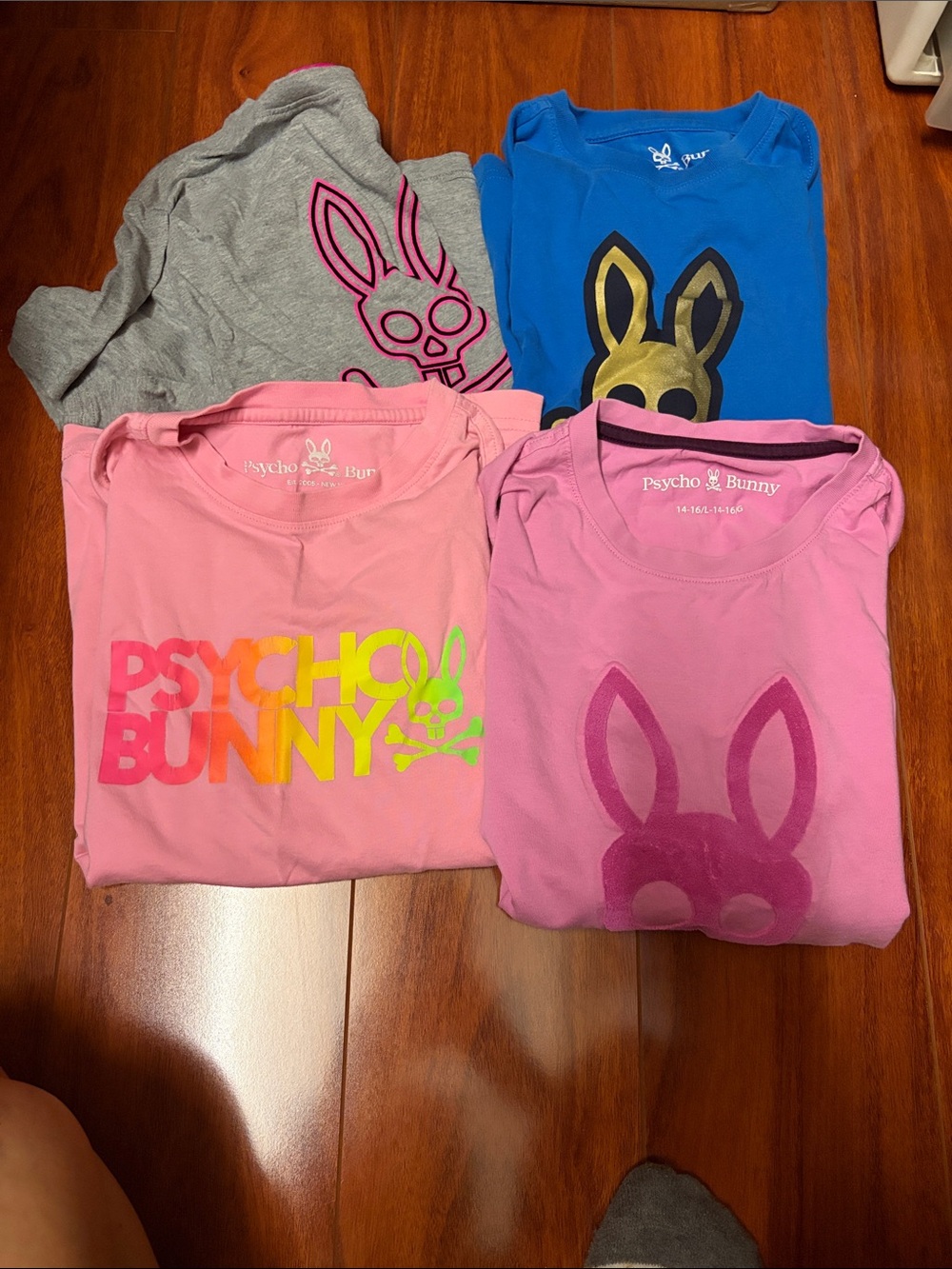 Psycho Bunny Pink, Hot Pink, Gray & Blue Graphic Tee Set.